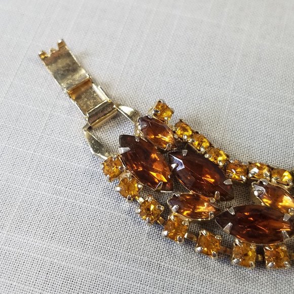 Vintage Amber Color Rhinestone Bracelet - Picture 5 of 12